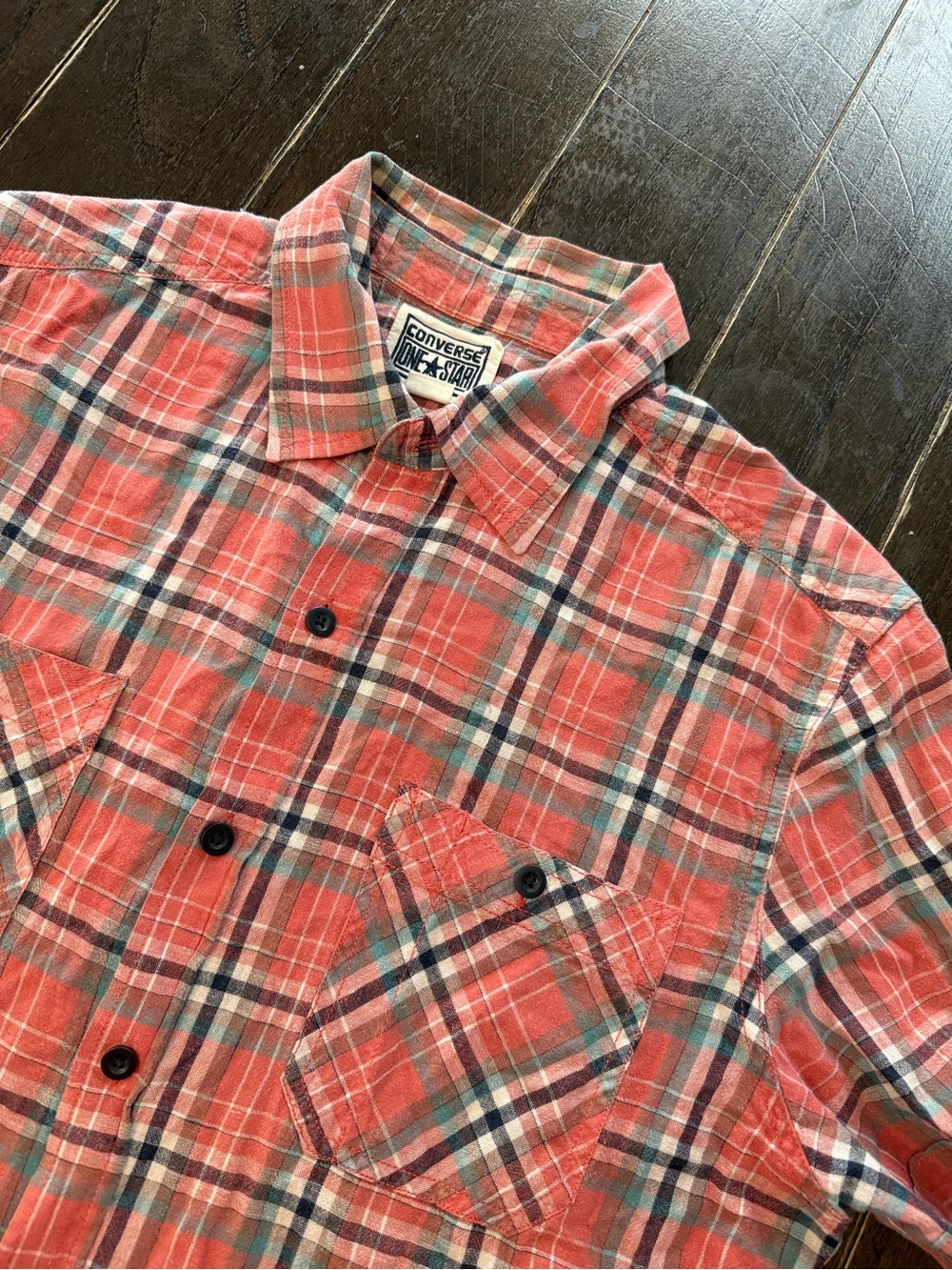 Converse One Star Red Plaid Shirt with Teal and Navy Accents